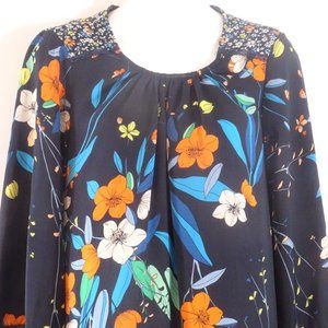 Nanette Lepore  Nanette  Blue Orange Floral Long Bell Sleeve Lace Top Sz S